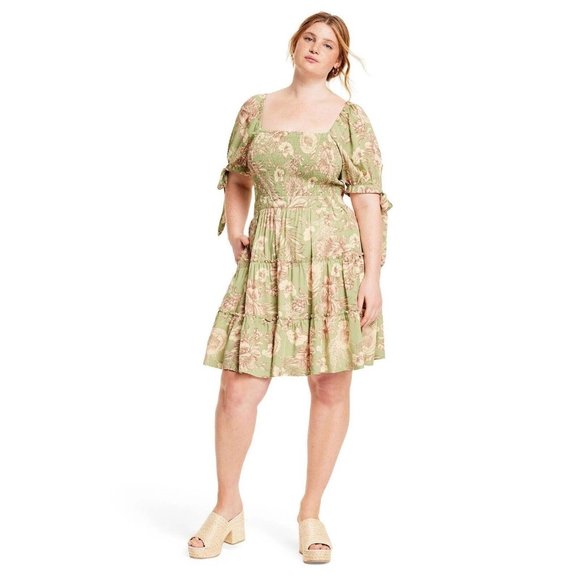 NWT Agua Bendita x Target Sleeve Romantic Floral Tile Puff Sleeve Dress Size LG - Picture 1 of 6